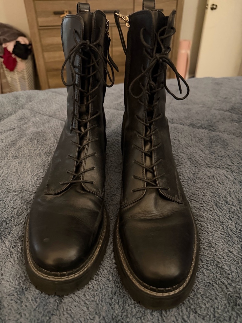 Sam Edelman Black Leather Lace-Up Combat Boots
